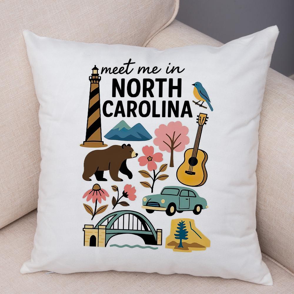 North Carolina Design Pillowcase Double Print Oklahoma Theme Cushion Cover Soft Plush North Dakota Style Pillowcase for Sofa