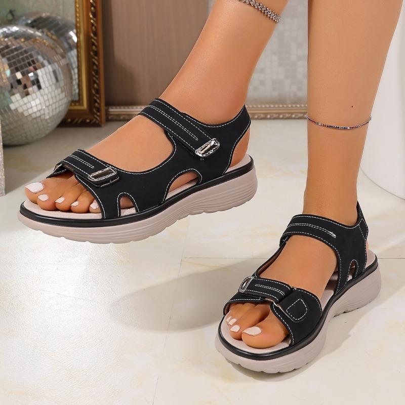 New Large Size Casual Sandals Women's Sports Style Velcro One-character Comfortable Fish Mouth Sandals