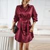 Elegant Women Long Sleeve Lace Up Dress Single Breasted Lapel Neck Autumn