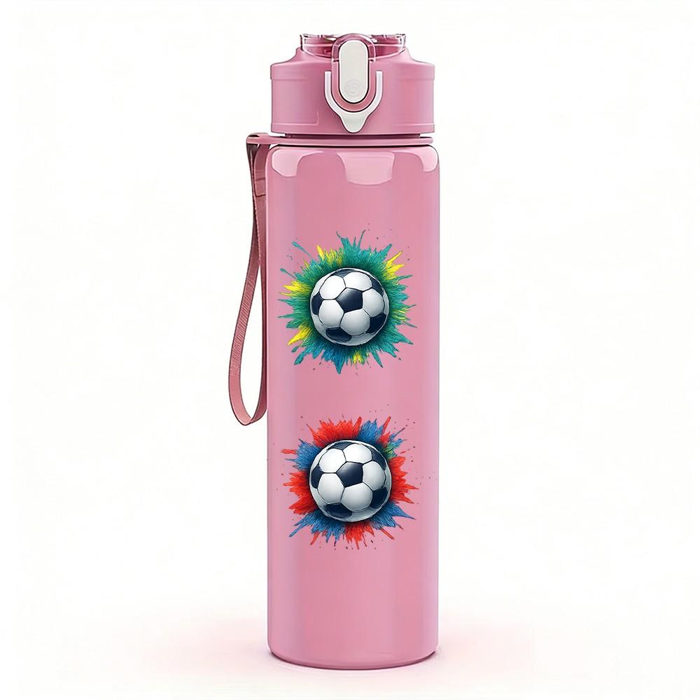 1PC Color Soccer Ball Set Pattern 750ml Color Plastic Sports Water Bottle Leakproof Flip Straw Lid Suitable for Sports Office Home Use