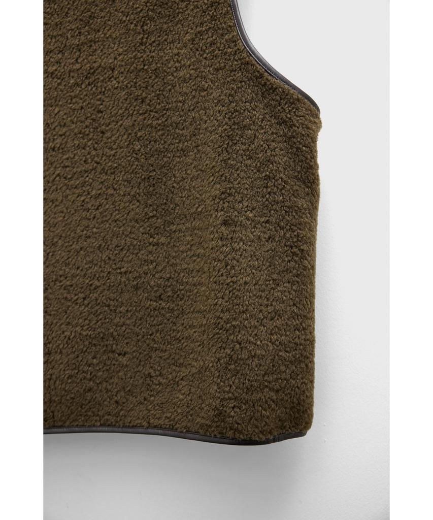 Youth Leather Trim Wool Pile Vest - Brown