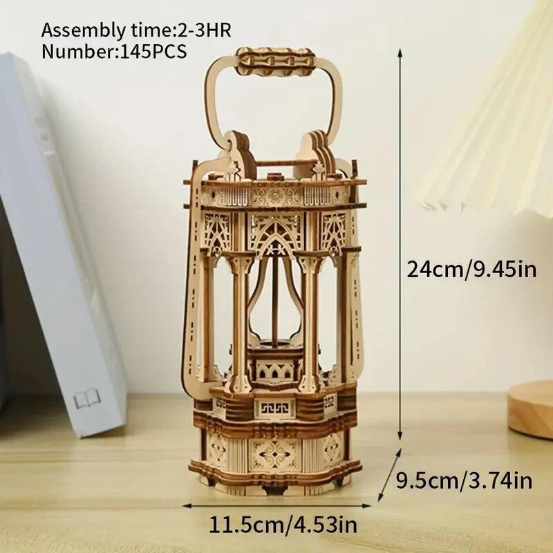 DIY Rotating Retro LED Lantern 3D Wooden Puzzle Hands-on Activities Desktop Decoration Creative Toys Three-dimensional Puzzle