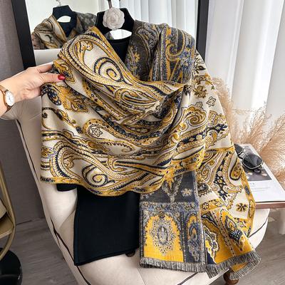 Winter Brand Two-Sided Paisley Jacquard Scarf Cashmere Soft Warm Fringe Pashmina Shawl Women Coldproof Windproof Blanket