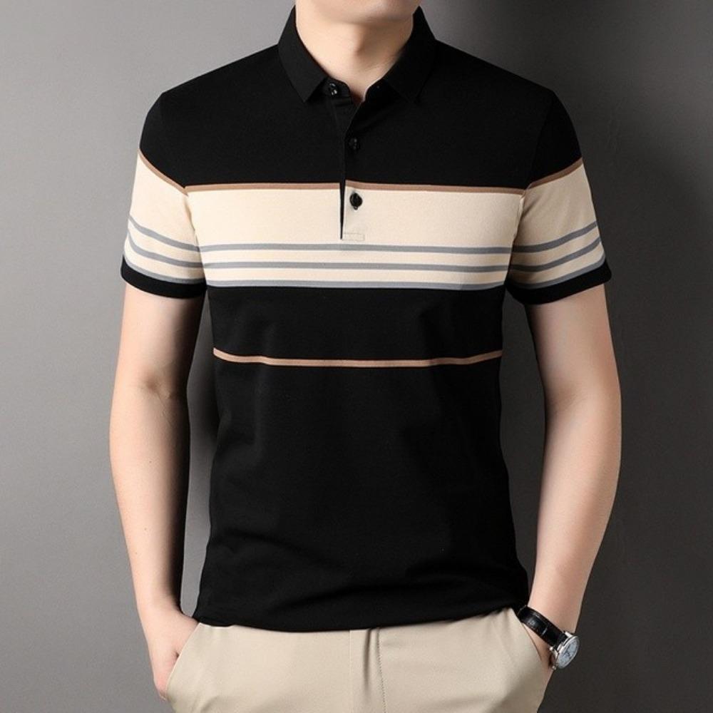 New Striped Printed Casual and Fashionable Polo Shirt, Lightweight and Breathable In Summer, Versatile Short Sleeves