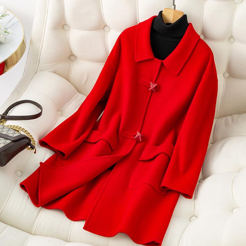 New Autumn/Winter Double-Faced 100% Wool Coat with Peter Pan Collar - Mid-Length, Loose Fit, Fashionable Temperament Overcoat