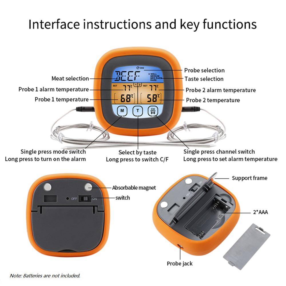 Termometro Digitale Per Carne Con Touch Screen E Timer - Sonda Pieghevole Per Barbecue - copertina