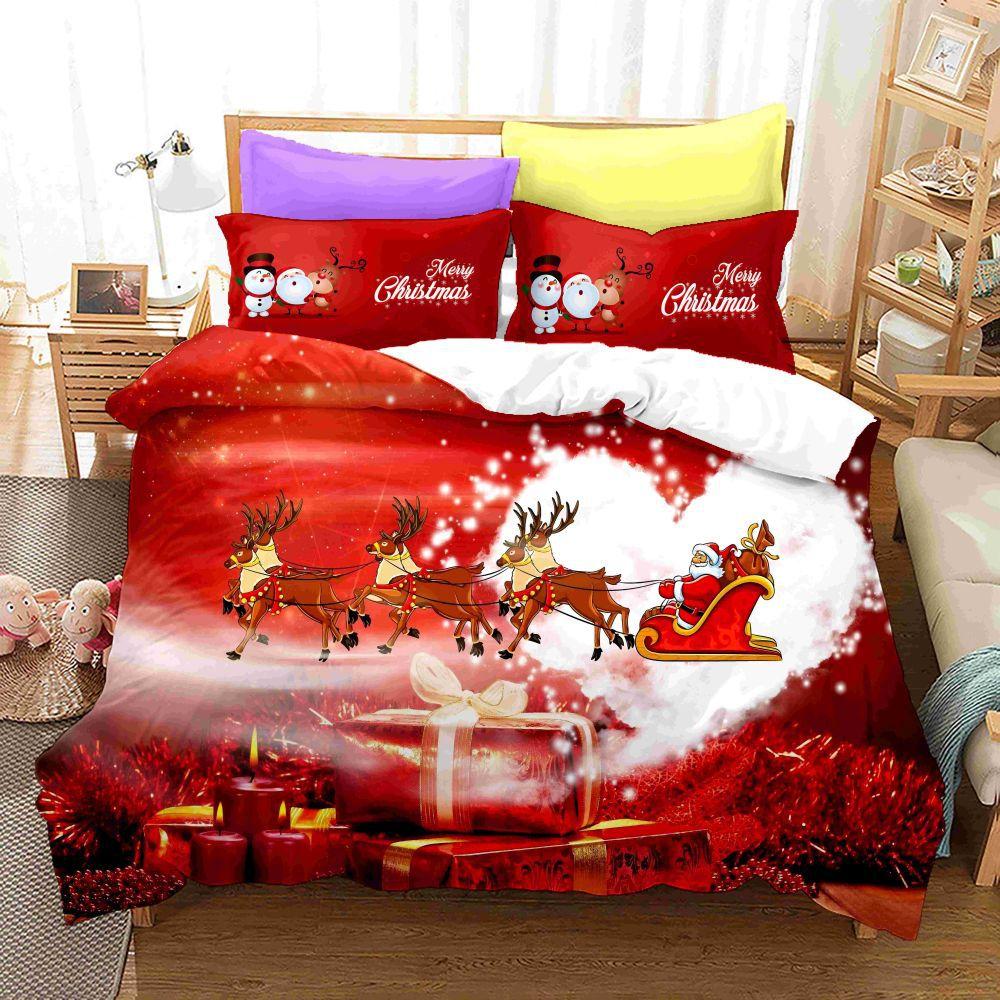 3D Digital Printing Bedding Four-Piece Set Three-Piece Set Christmas Bed Sheet Quilt Pillow