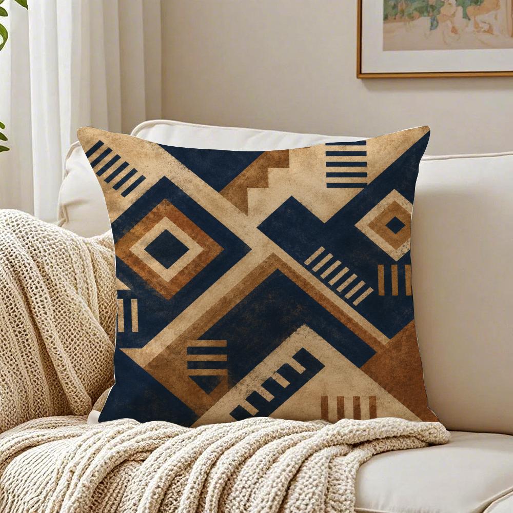 Modern Geometric Boho Style Pillow Case Double-Sided Plush Sofa Cushion Covers Organic Breathable Invisible Zipper