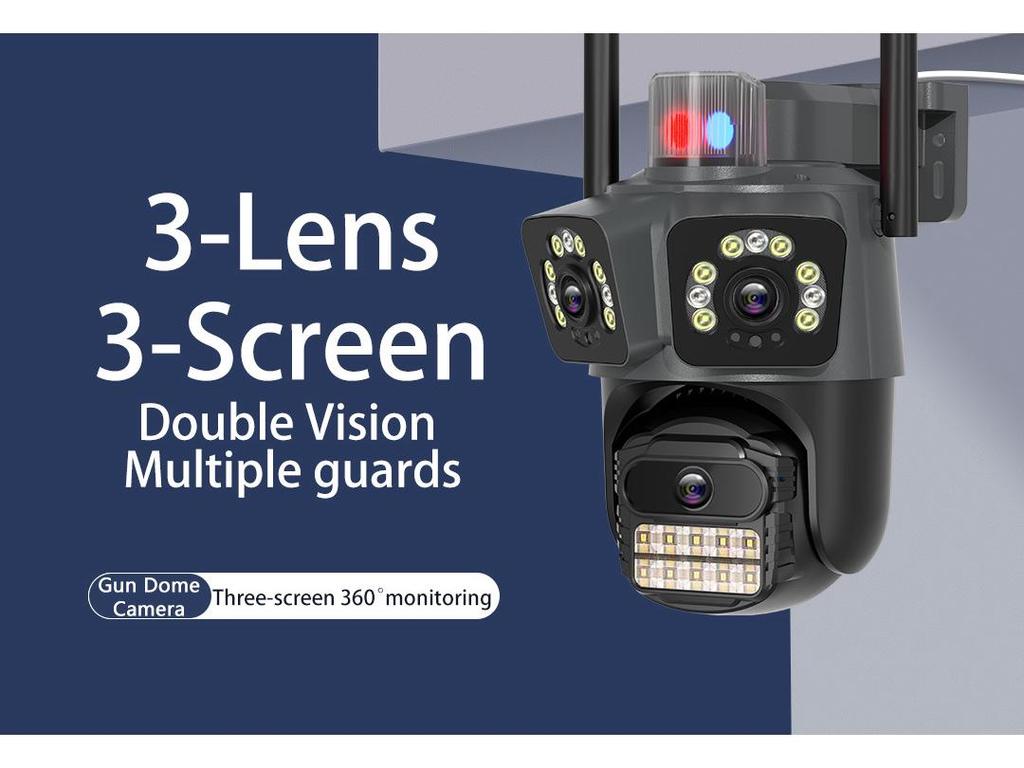 Wireless PTZ Camera with Triple Lens & Screen for Home Network Monitoring