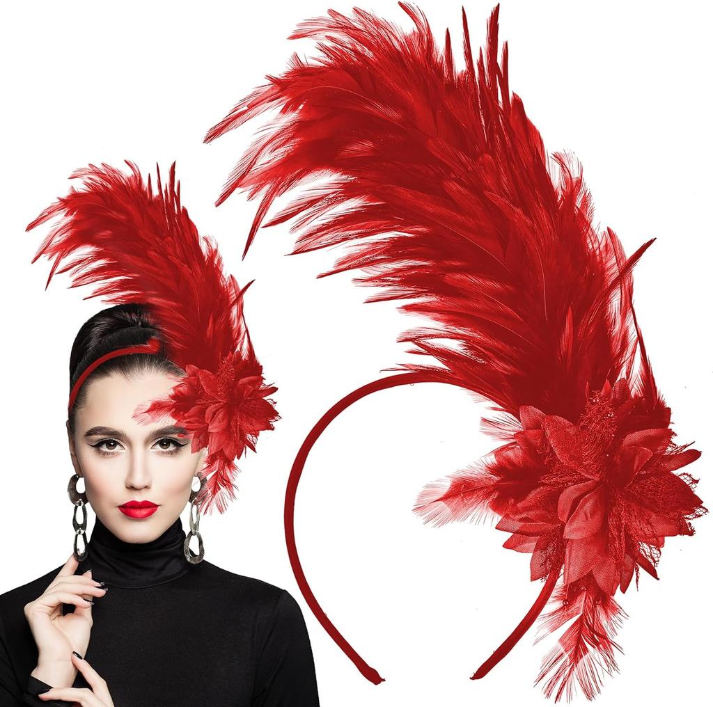 Women's 1920s Feather Fascinator Headband, Fascinators Hat for Women Tea Party Flower Headpiece Gatsby Derby Hat