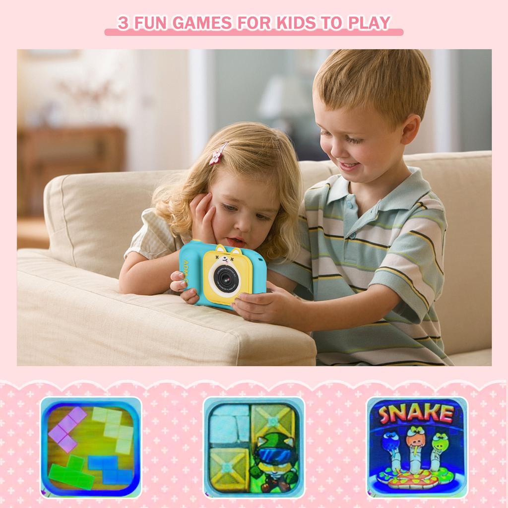 1080P Kids Digital Camera Mini Video Camera for Kids 48MP 2.4 Inch IPS Screen Dual Lens Built in Battery with 32GB