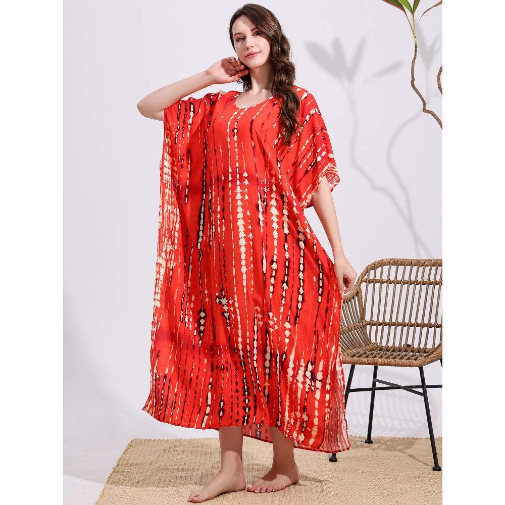 Plus Size Boho Kaftan Dress, Women's Plus Maxi Cover Up Dress