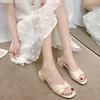 Large size niche retro brown thick heel outer slippers women 2023 summer lazy middle heel sandals muller shoes