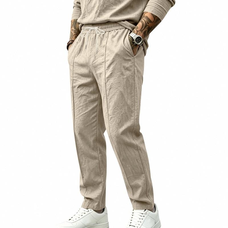 New Men’s Casual Sports Straight-leg Drawstring Trousers: Breathable Cotton-linen Casual Trousers