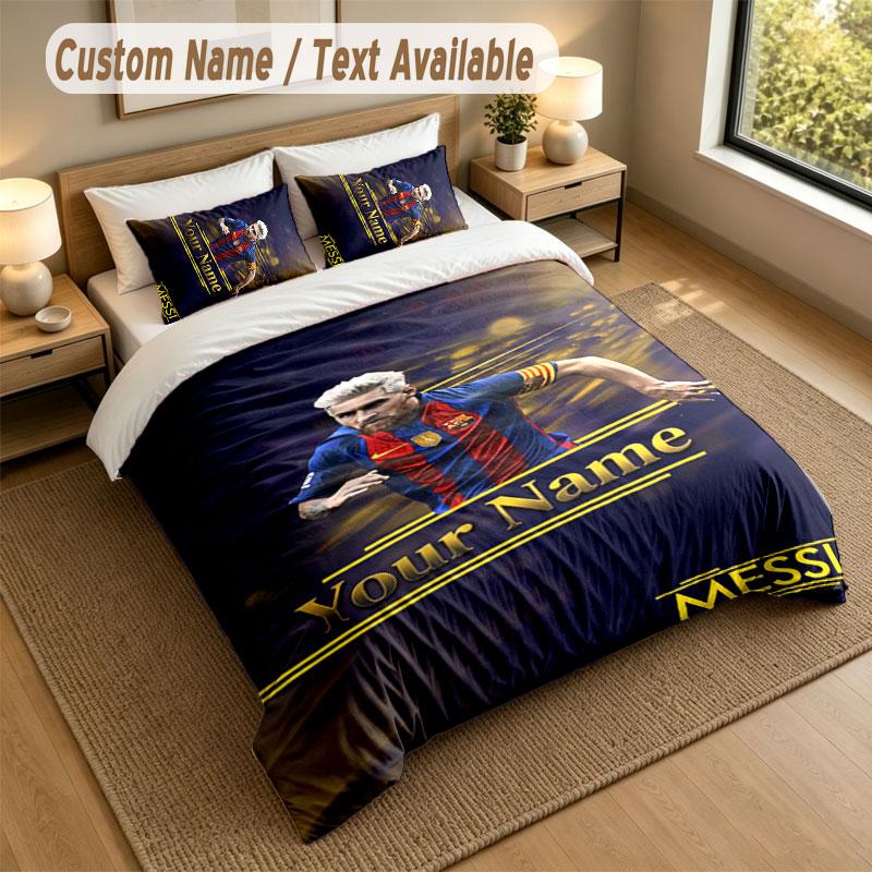 Bedding Set 1 Duvet Cover 2 Pillowcases Lionel Messi Print Soft Bed Linen Bedroom Decor