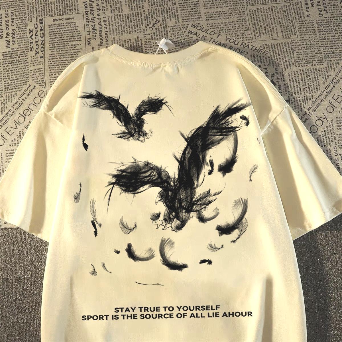 

Осень-Зима 2025 Парная футболка из чистого хлопка с ретро-принтом граффити, простая и трендовая, большого размера, мужская и женская 4XL