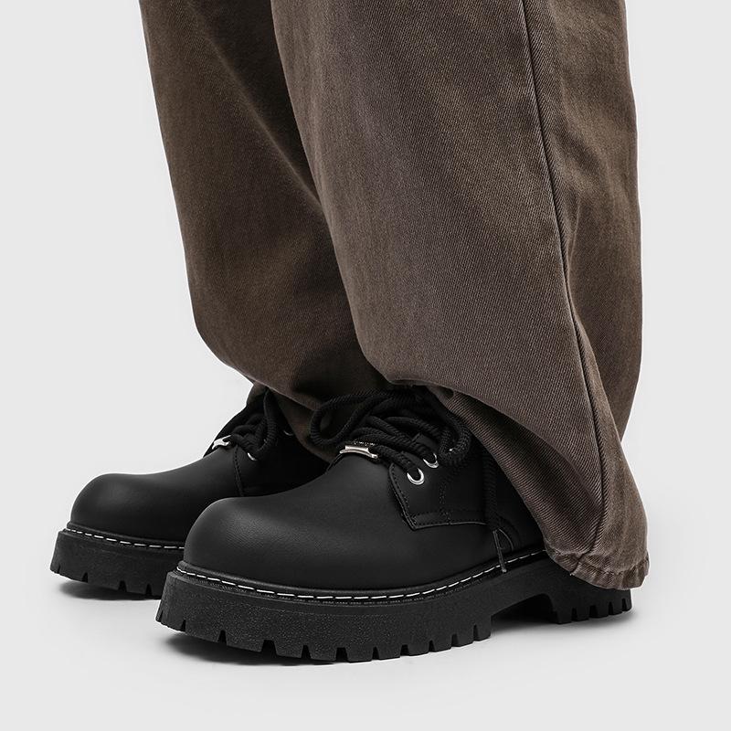 Derby shoes men's platform heightening Martin boots black big head round head commuting cleanfit tooling casual leather shoes