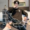 Frühlings-Baumwollpyjamas Herren Lounge Schlafbekleidung Blau Kariert Pijama Herren Morgenmantel Hauskleidung PJ Pijama Hombre