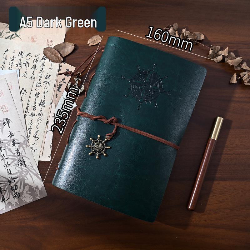 

Ретро піратський морський дорожній щоденник: Шкіряний журнал на кільцях з ремінцем 80 Blank Cowhide Sheets