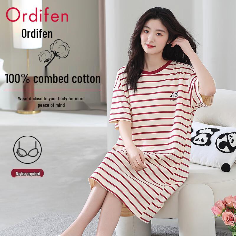 Ordifen Women s 100% Cotton Short-Sleeve Sleep Dress with Built-in Pads XL (170)