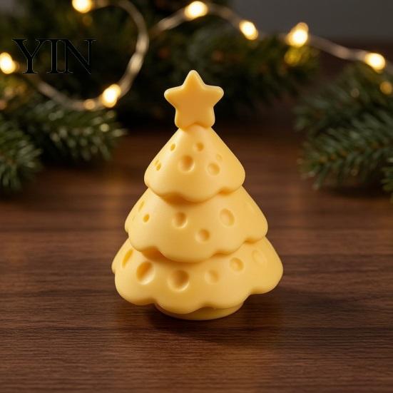 3D Printed Holiday Decor Cheese Christmas Tree Ornament, Creative Figurine with Small Gift for Her Star Topper, Cute Xmas Desktop Ornaments