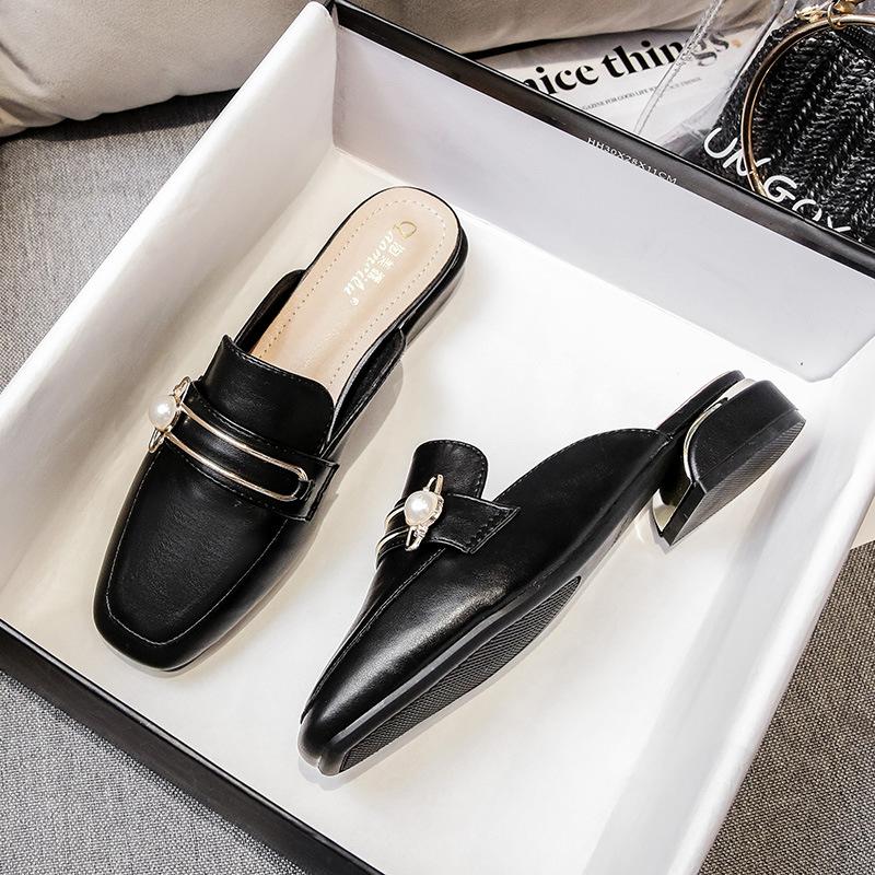 

Baotou half slippers women s outer wear 2025 new Korean version thick heel sandals women s shoes large size 41-43 Muller shoes breathable 34 чёрный