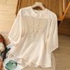 Cotton and Linen Short-sleeved Shirt Women's Summer Young Style Foreign Style Belly Cover Loose and Thin Top