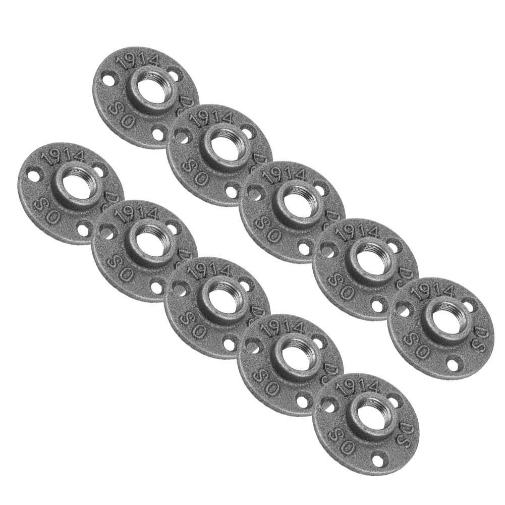 10 Piezas Brida de Piso de Hierro Maleable Negra   Accesorio Roscado Tubería Brida de Pared Antigua(DN15,1Celsius2 )