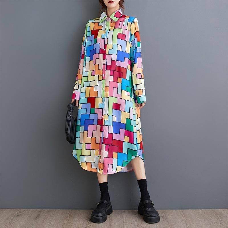 Long Sleeve Plus Size Vintage New In Dresses for Women Casual Loose Long Spring Autumn Shirt Dress