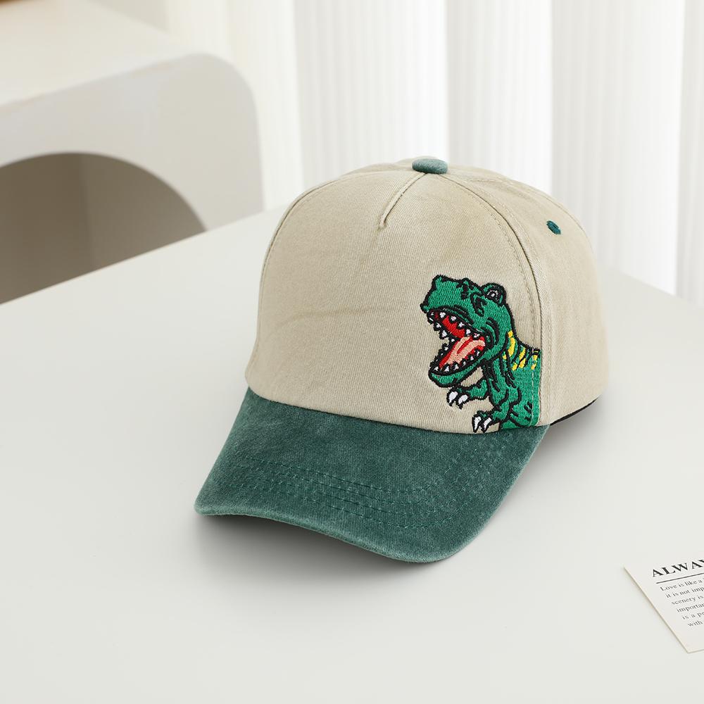 

Patchwork embroidered side-necked green small dinosaur children s baseball cap, outdoor adjustable sun hat with brim One Size