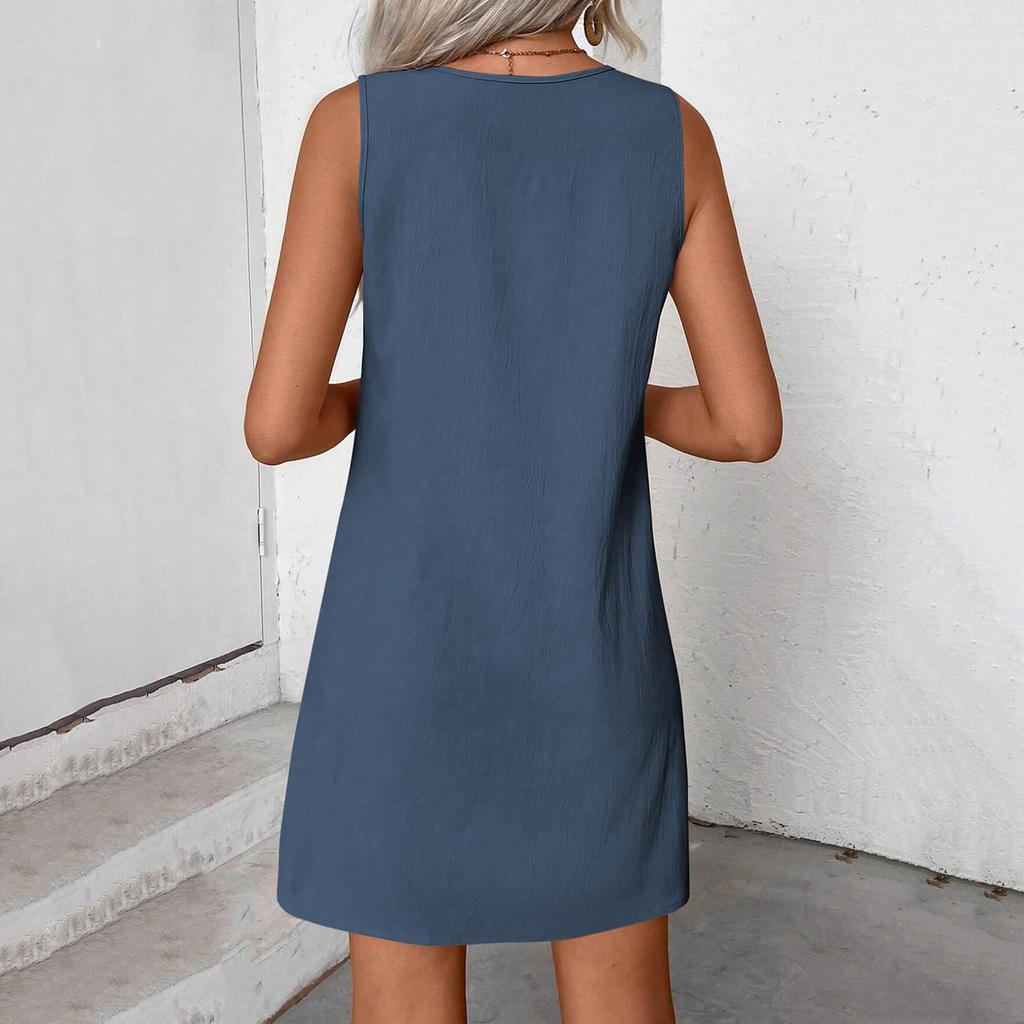 Women Fashion Casual Sleeveless Dress With Pockets