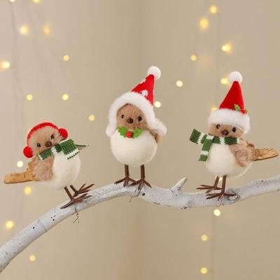 Christmas Plush Bird Ornaments Soft Cute Handmade Hanging Decor for Xmas Tree Home Holiday Party Winter Festival Decoration