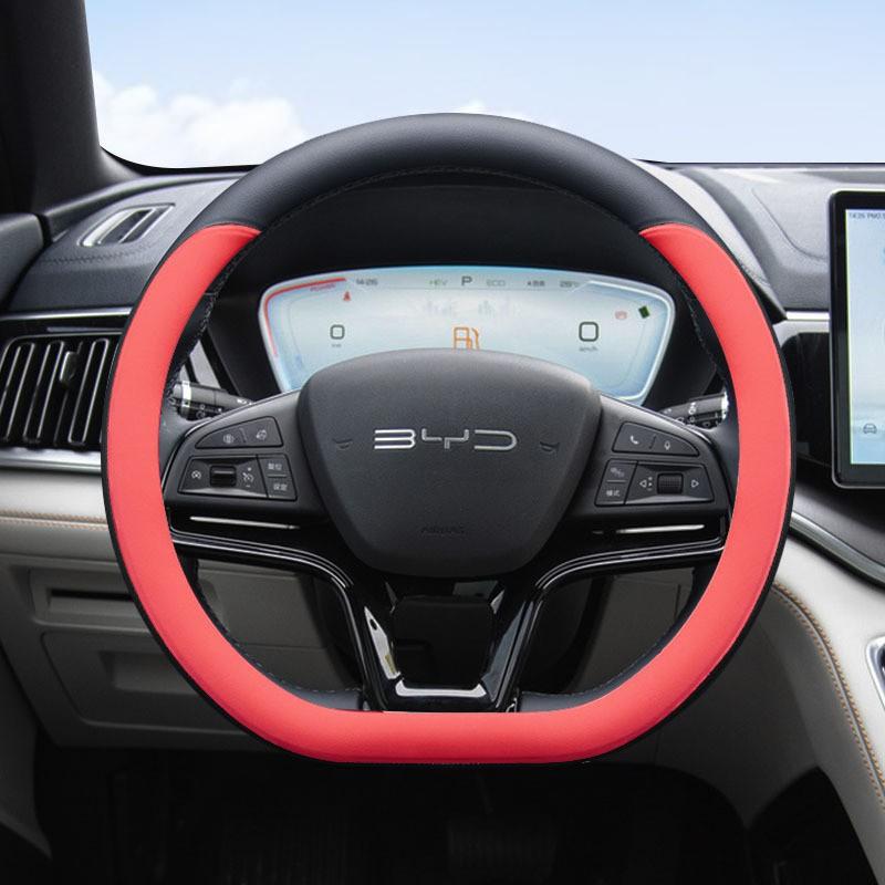 Nappa Leather Car Steering Wheel Cover BYD Song Plus Frigate 07 Qin Han EV Tang DMI Anti-slip Universal 38cm