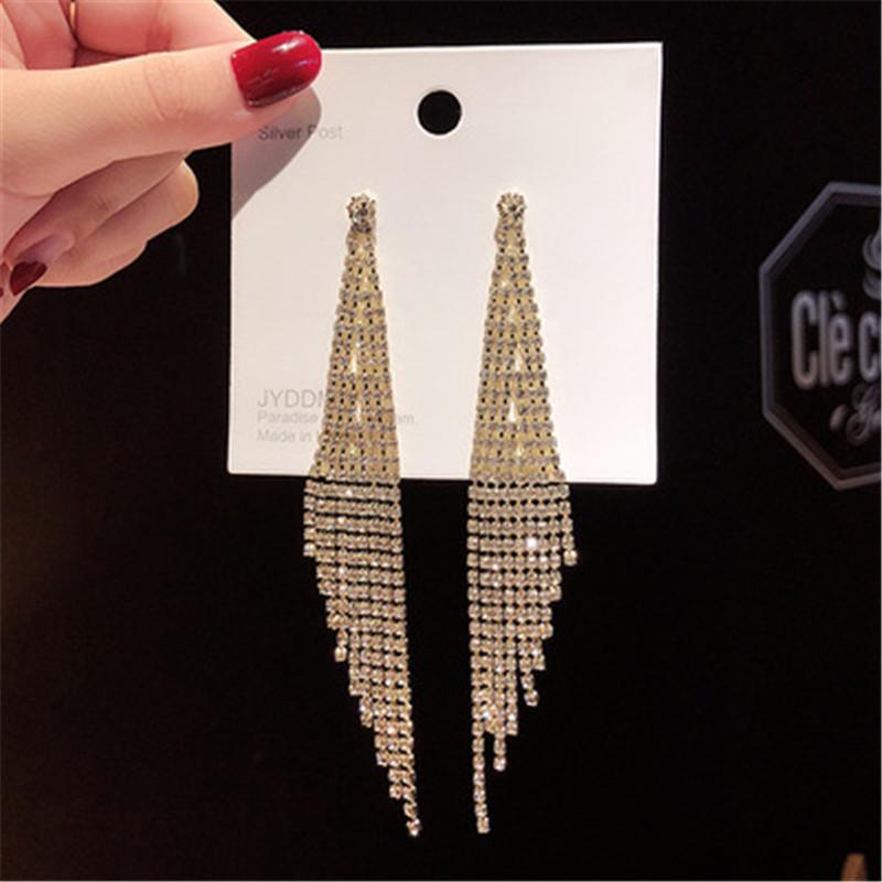 S925 Silver Needle Korean Fashion Diamond Tassel Earrings for Women