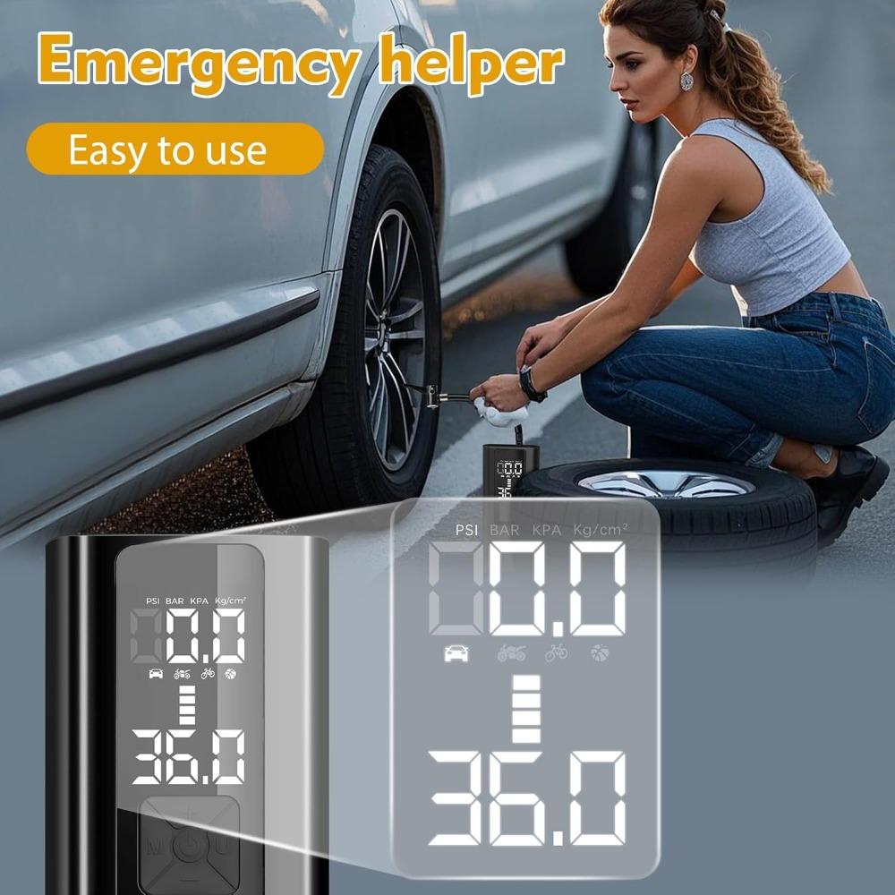 Tire Inflator Portable Air Compressor, Air Pump for Car Tires, Motorcycle, Bicycle, Balls with Digital Pressure Gauge, LED Light