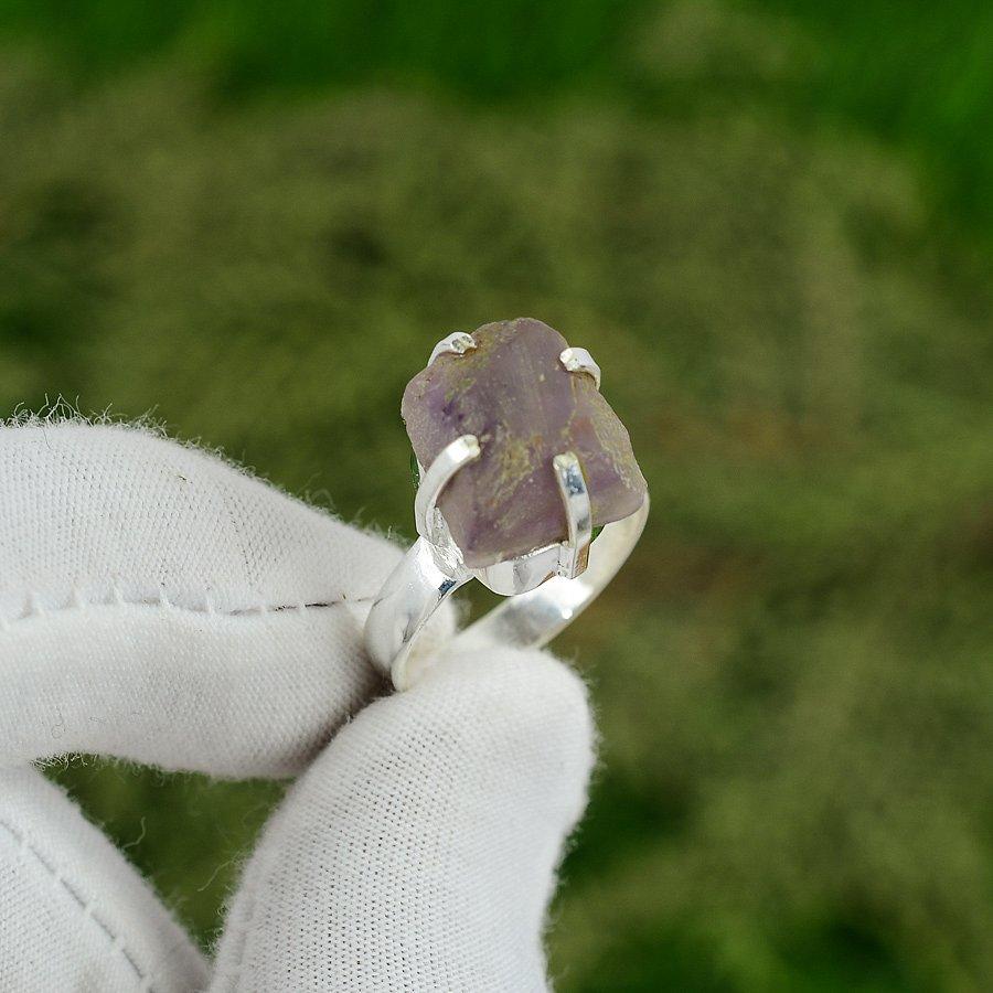 Natural Amethyst Rough Gemstone 925 Silver Stackable Ring Size 8 For Women 8
