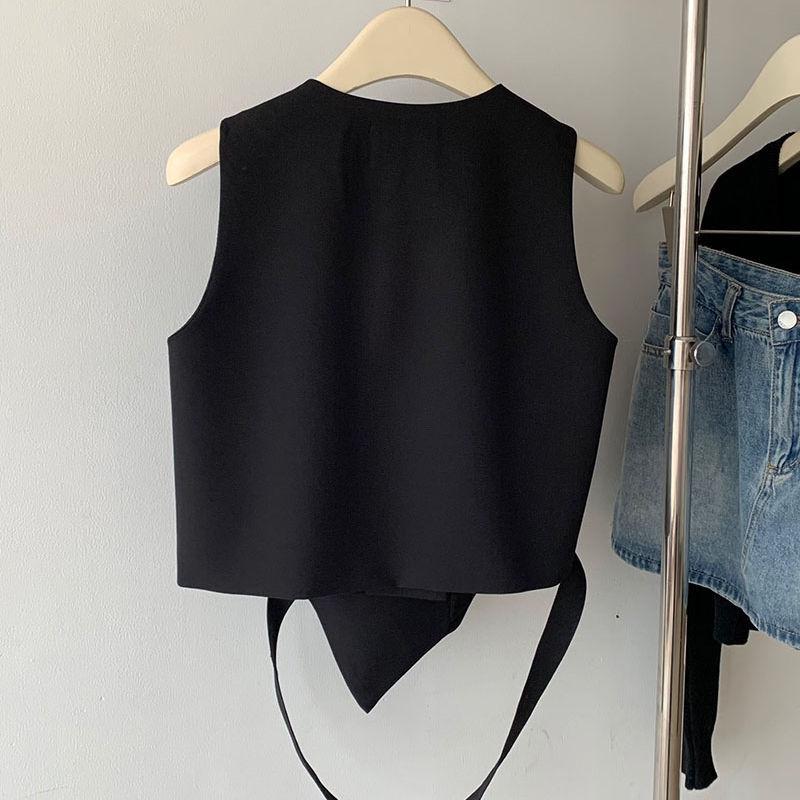 Women's 2024 Summer Irregular Black Sleeveless Suit Vest