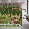 3D Landscape Shower Curtain Garden Wooden Bridge Plant Tree Flower Natural Scenery Bathroom Decor Hanging Wall Fabric Curtain