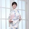 Kyoto Kimono Yuzen Women's Yukata and Obi Set, 2-Piece Floral Summer Kimono (Ivory with Peony)