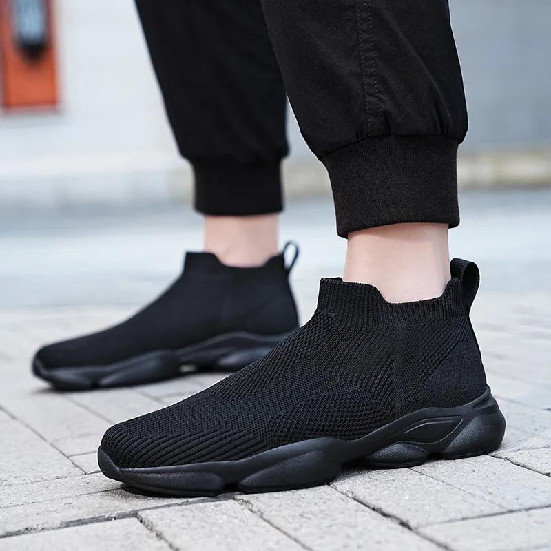 2024 New Shoes for Man Spring Summer Breathable Knit Casual Sport Sock Shoes Youth Cool Slip-on Loafers Big Size