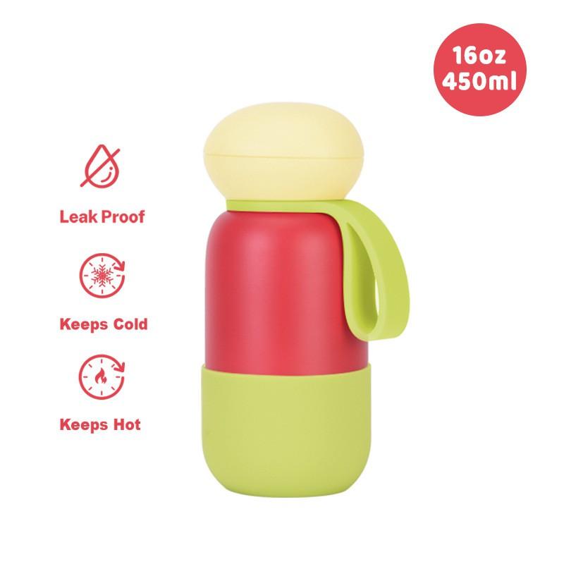 Borraccia da Viaggio Termica Sottovuoto in Acciaio Inossidabile da 450ml con Anello Maniglia per Sport all'Aperto, Ufficio, Campeggio