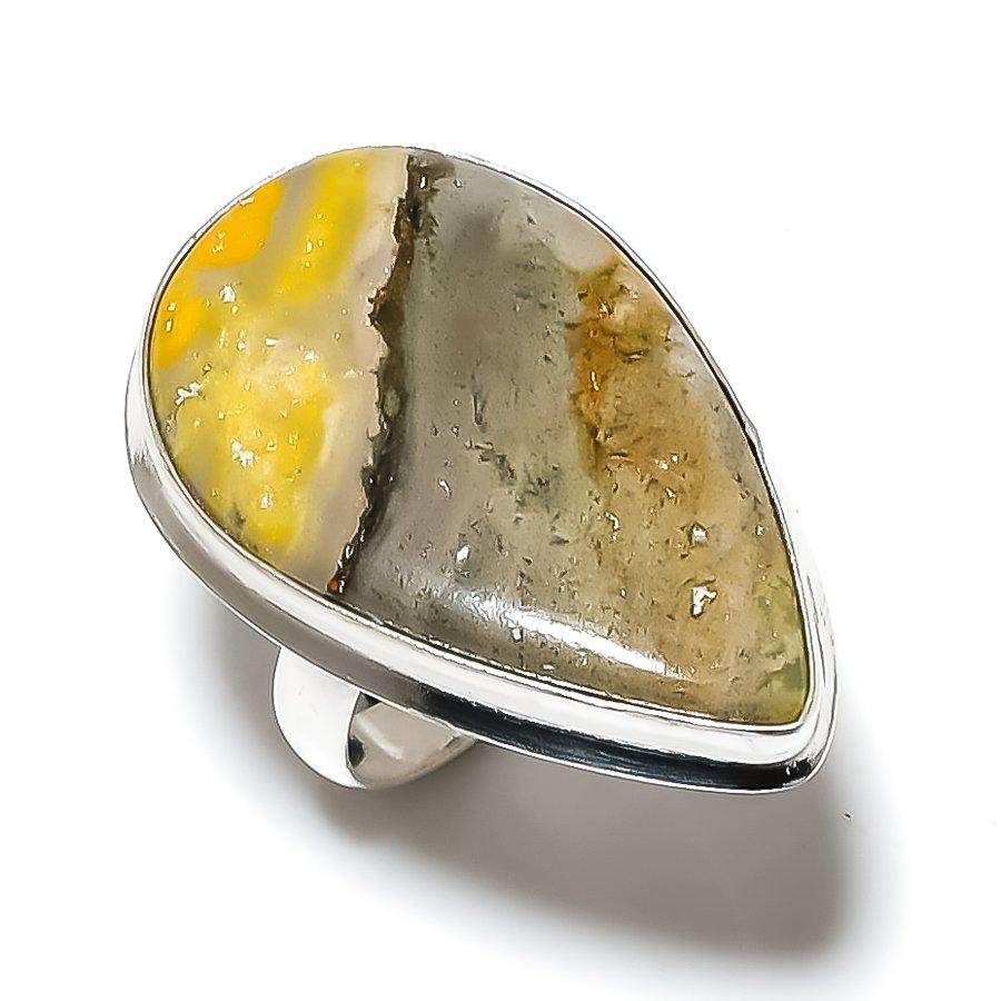 Natural Bumble Bee Jasper Gemstone 925 Sterling Silver Jewelry Ring Size 9 L4L06