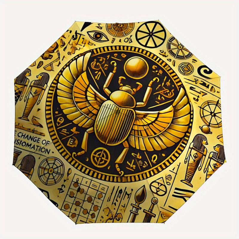 

1pc Egyptian Symbols Automatic Open/close, Heavy-Duty Iron Frame & 8-Rib structure, Compact Folding Umbrella for Women/Men, All-Season Travel, Hallowe