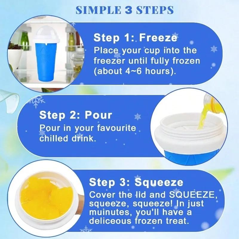 DIY Magic Slushy Maker Squeeze Cup, Portable Smoothie Squeeze Cup for Juices, Milk and Ice Cream Make, Double Layers Silica Cup