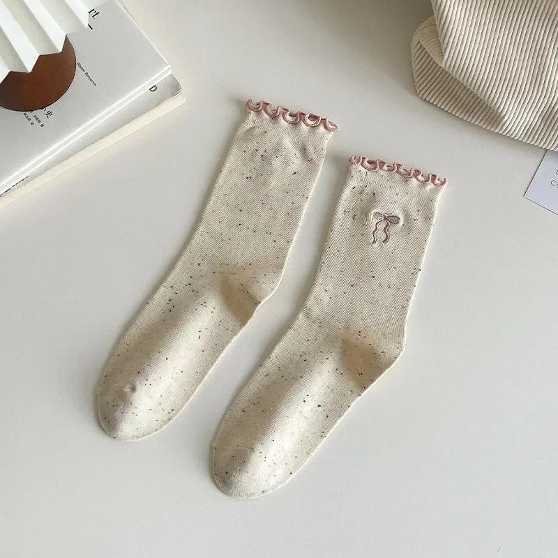

Jk Japanese Style Sweet Bowknot Mid Tube Socks For Women Summer Breathable Mesh Tube Socks Girls Ballet Back Heel Bow Crew Socks One Size