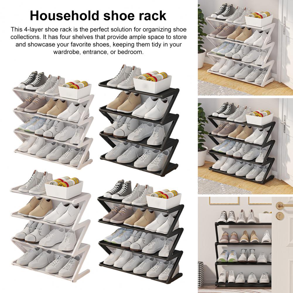 4 Tiers Shoe Storage Rack Z-shaped Home Dorm Entryway Shoe Organizer Shoe Shelf Free Standing Lightweight For Closet Entryway