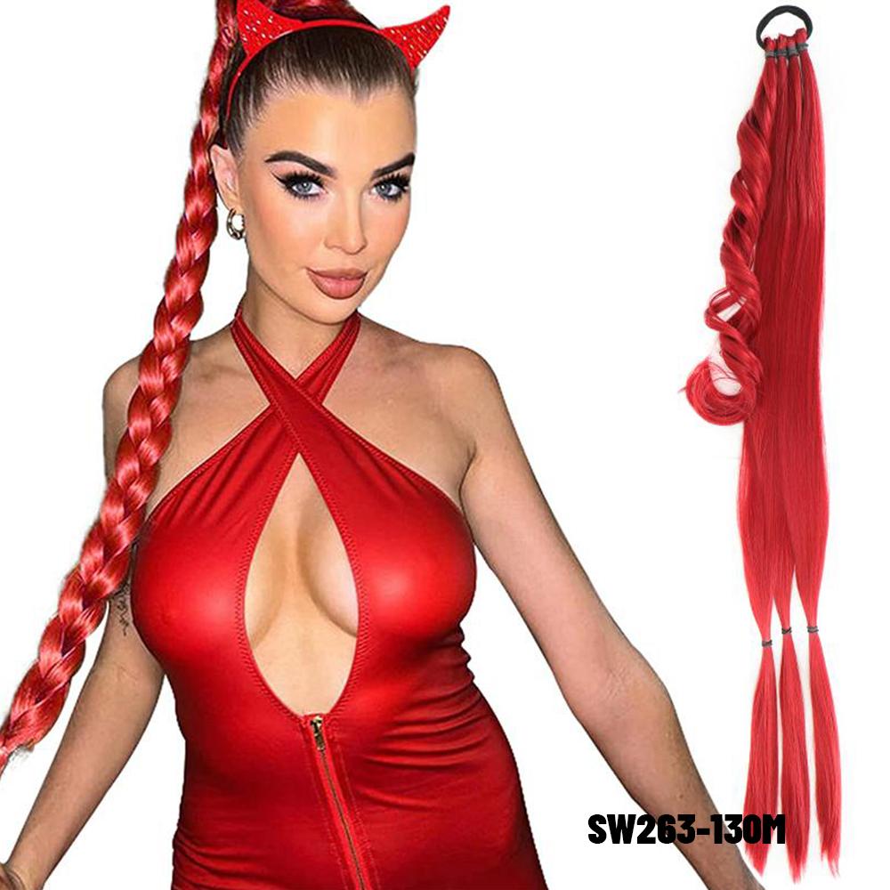 30 Zoll mit Gummiband lange Pferdeschwanz-Haarverlängerungen geflochtener Pferdeschwanz synthetisch natürlich für Frauen Haarteil Zöpfe