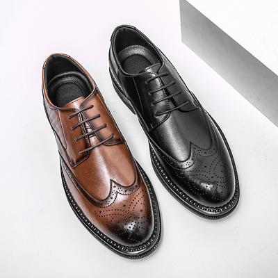 Brock Carved Leather Shoes Men's Spring and Autumn Breathable Cowhide Dress Business British Casual Platform Heightening Shoes