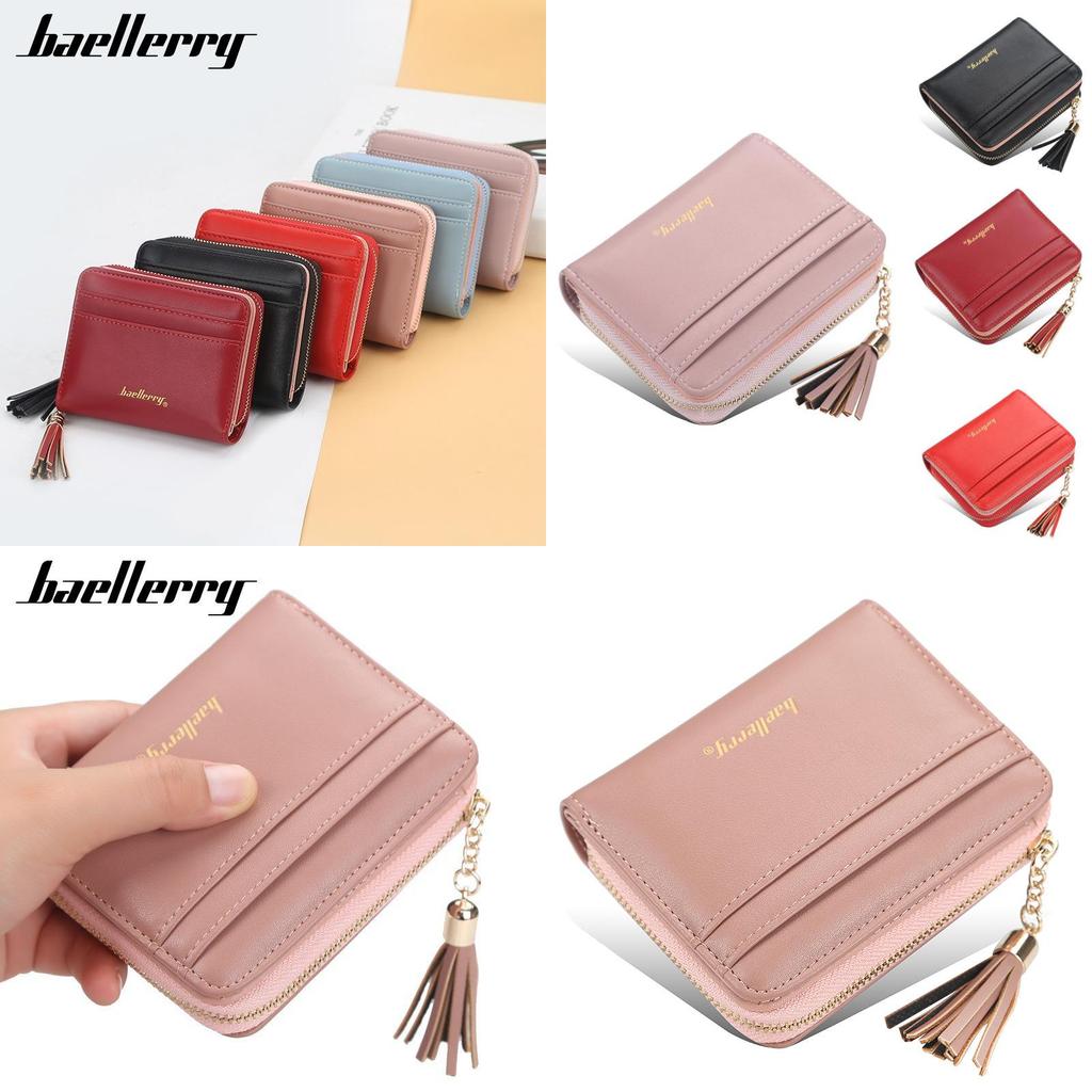 Womens Short Wallet Pu Leather Multicard Holder With Tassel Decoration For Daily Use