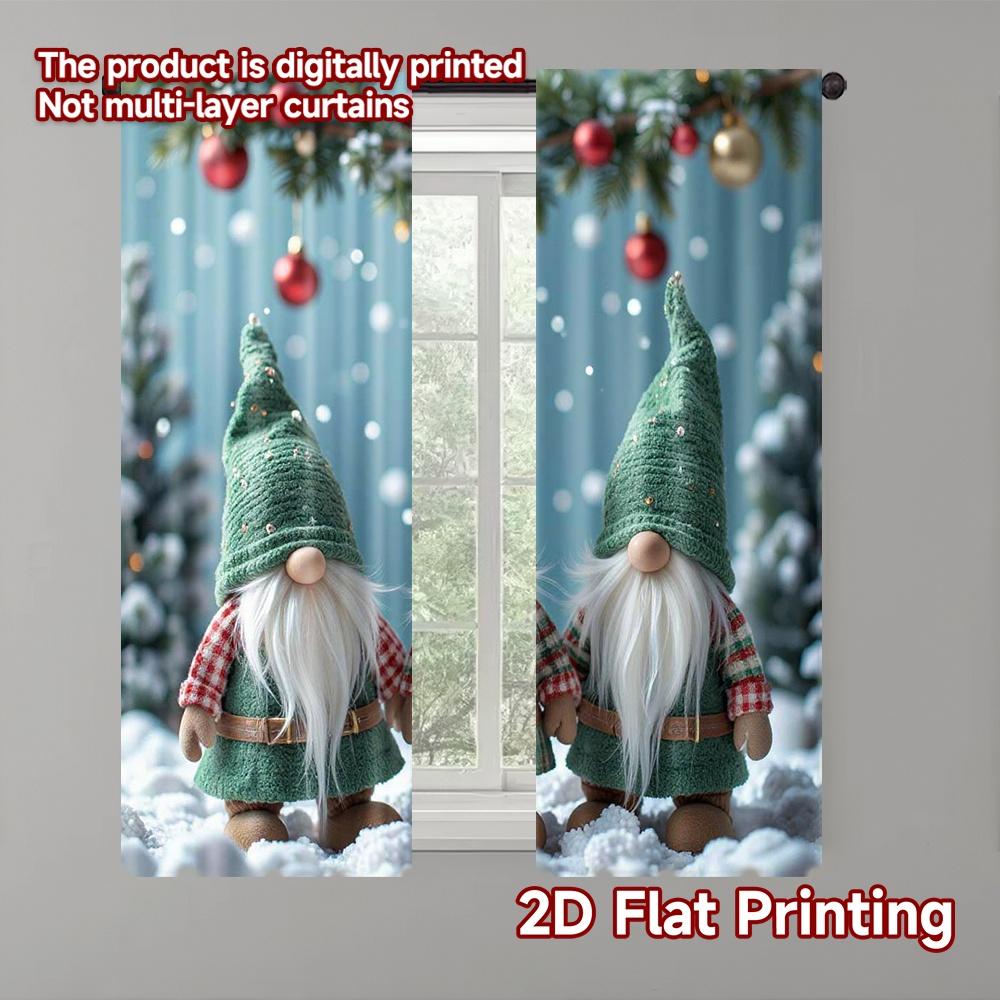 

Set Of 2 Flat Printing Christmas Curtain Father Polyester Without Electricity Holiday Decorations Perfect Room Curtains Made W100*H70(CM)-Hooks&1PCS
